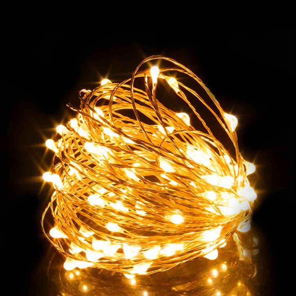 Guirlande lumineuse LED en cuivre solaire 5 / 20m pour éclairage intérieur-extérieur, maison, pièce, décoration de Noël - batterie 5m CR2032 / blanc chaud