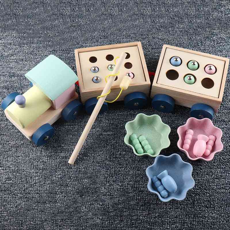 Kids Interactive Wooden Magnetic Games Fishing, Catch Worm Baby Early Educational For Girl