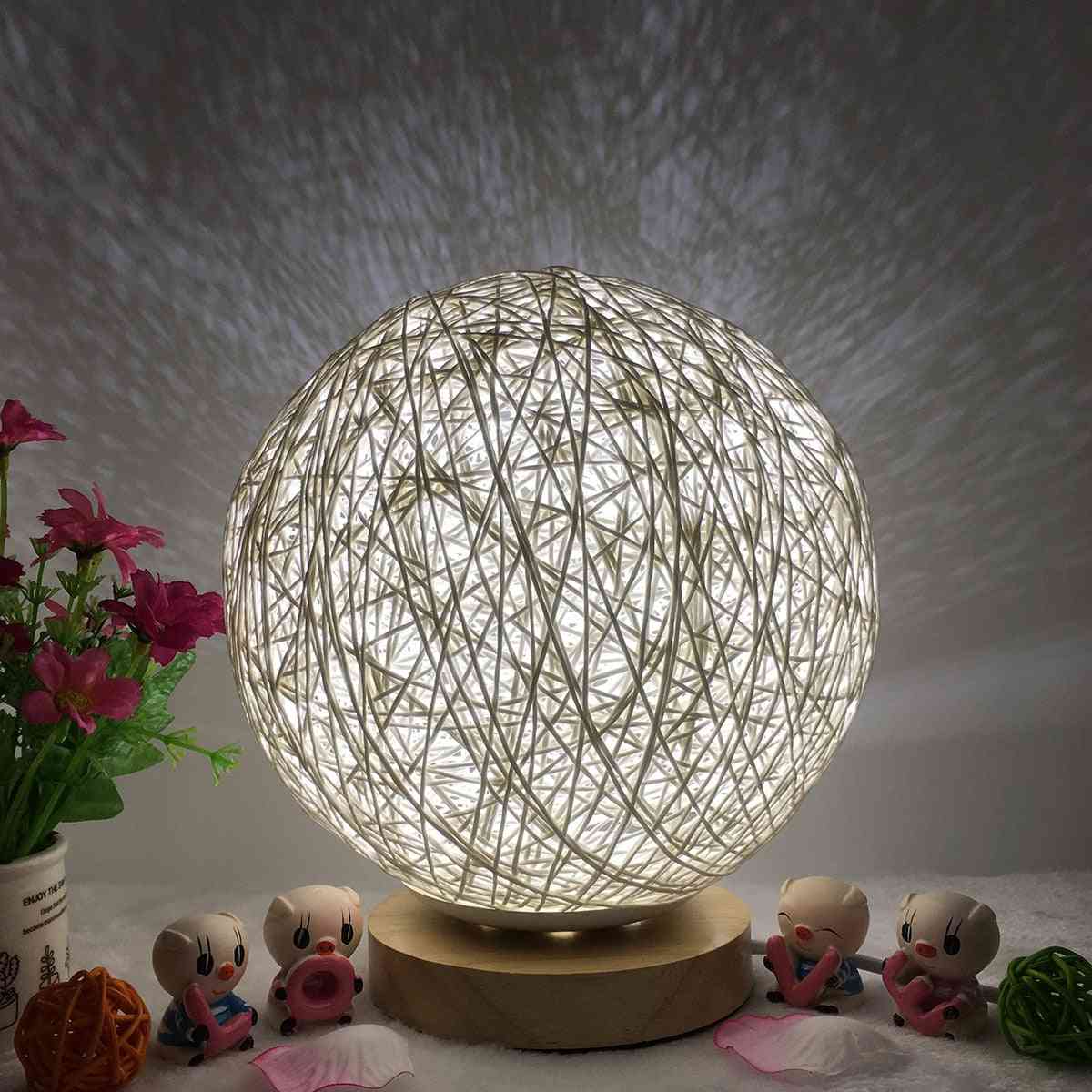 Hand-knit Lampshade With Wooden Base-moon Style Usb Table Night Lights