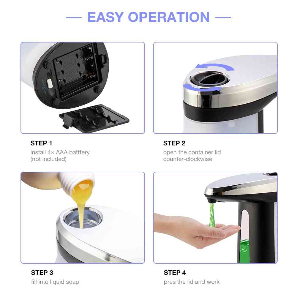 Dispensador automático de jabón líquido de 400 ml con sensor inteligente incorporado para el baño de la cocina