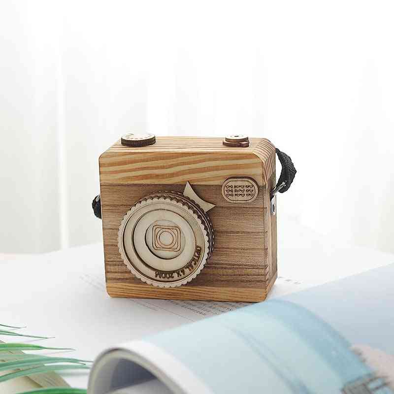 Câmera de relógio criativa artesanal de caixa de música de madeira para presente de aniversário infantil - enfeites pendurados brinquedo infantil -