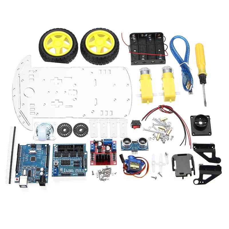 Diy l298n 2wd smart-tracking moteur robot-car-kit, ultrasónico-4 módulos de monitoreo 51 unidades de control interruptor caja de batería