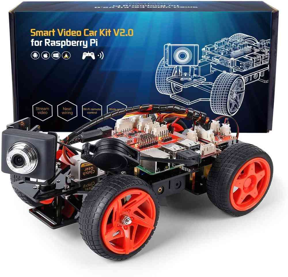 Sunfounder פטל Pi ערכת מכונית רובוט וידאו חכמה, תכנות חזותי גרפי, שלט רחוק צעצוע אלקטרוני עם מצלמה - חבילה 1