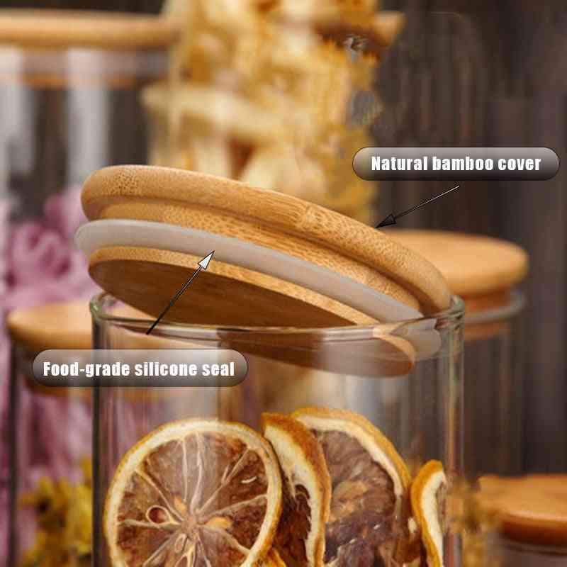 Lufttætte murglasglas med bambuslåg til opbevaring af køkkenprodukter - y6 4stk