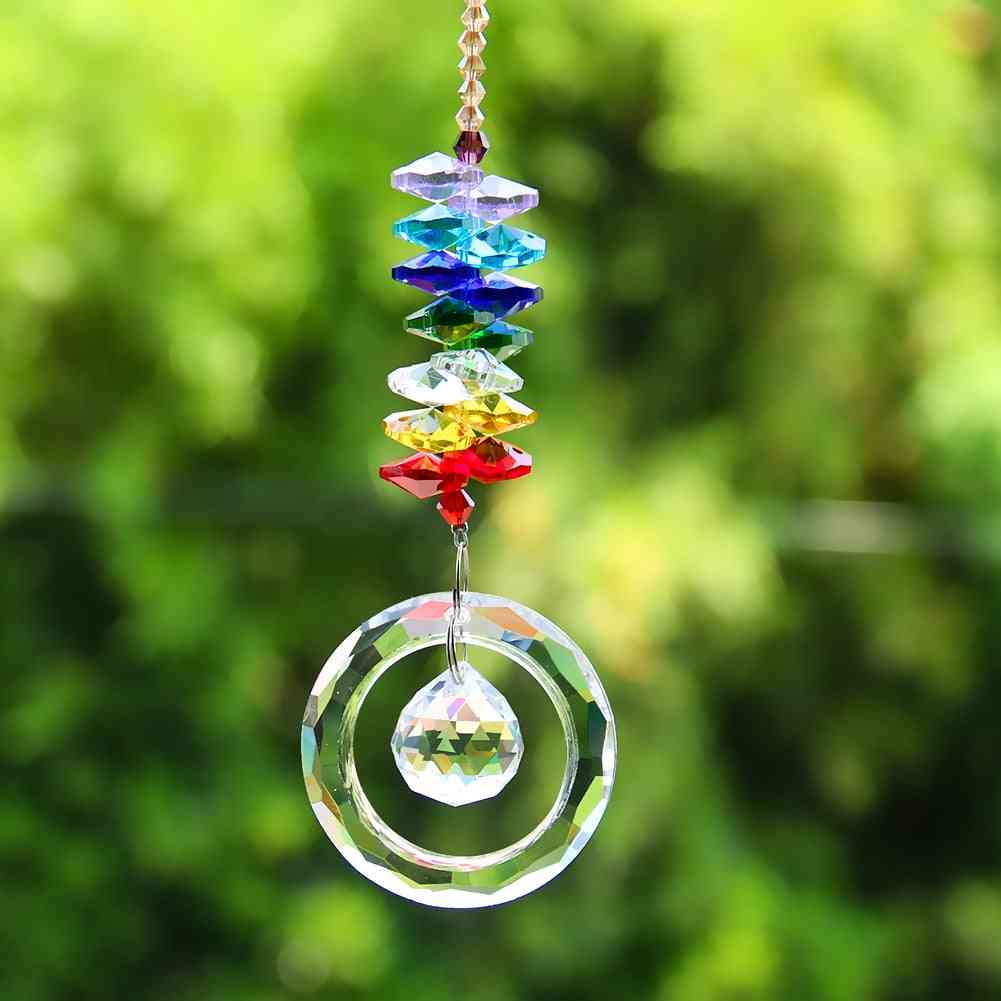 Flerfarvede krystaller perler klare lysekrone krystaller vedhæng, hængende ornament solfangere prismer til haveindretning tilbehør -