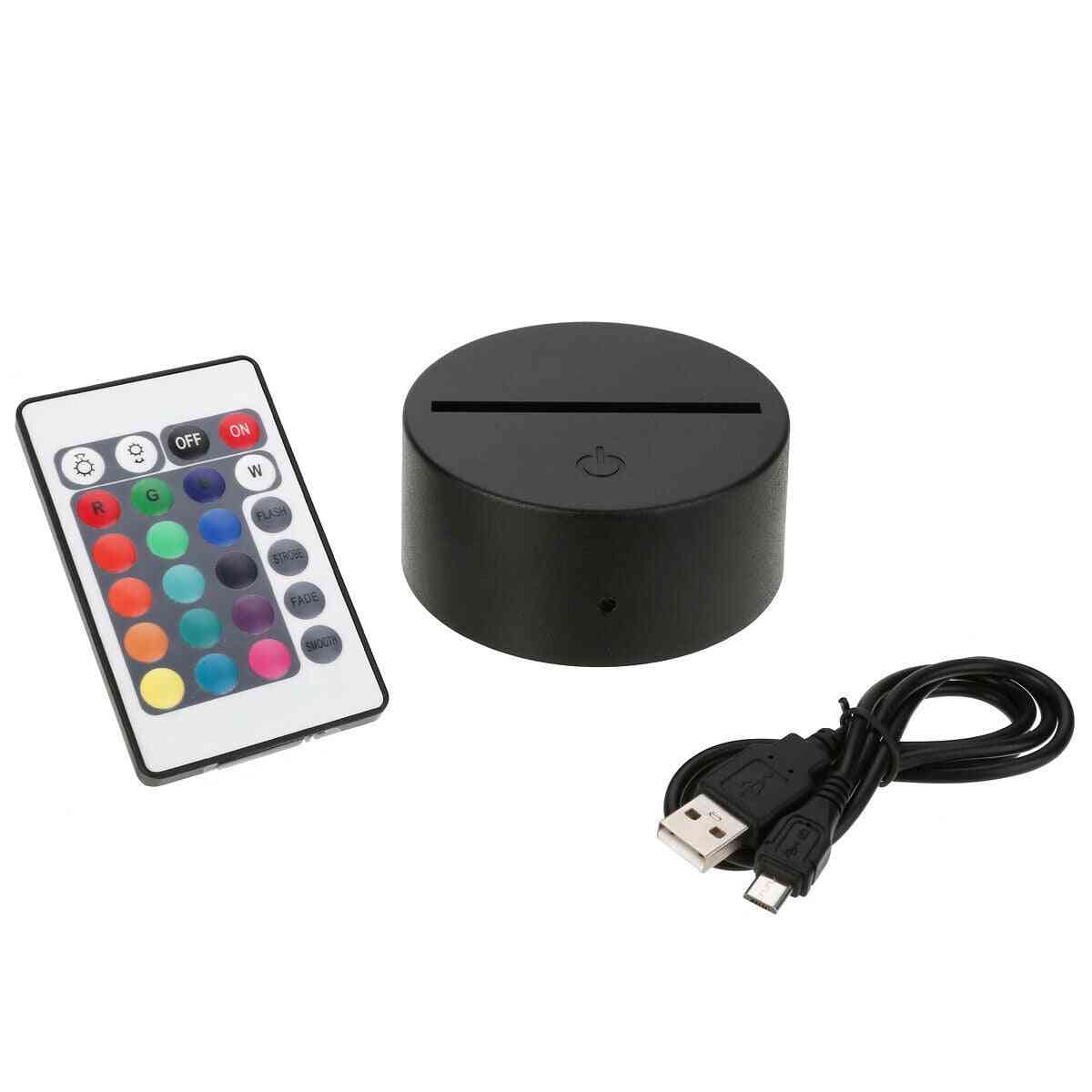 Suport pentru lampă cu lumină de noapte 3D cu LED negru cu adaptor de alimentare, cablu USB + telecomandă pentru cadou de ziua de Crăciun (bază pentru lampă)