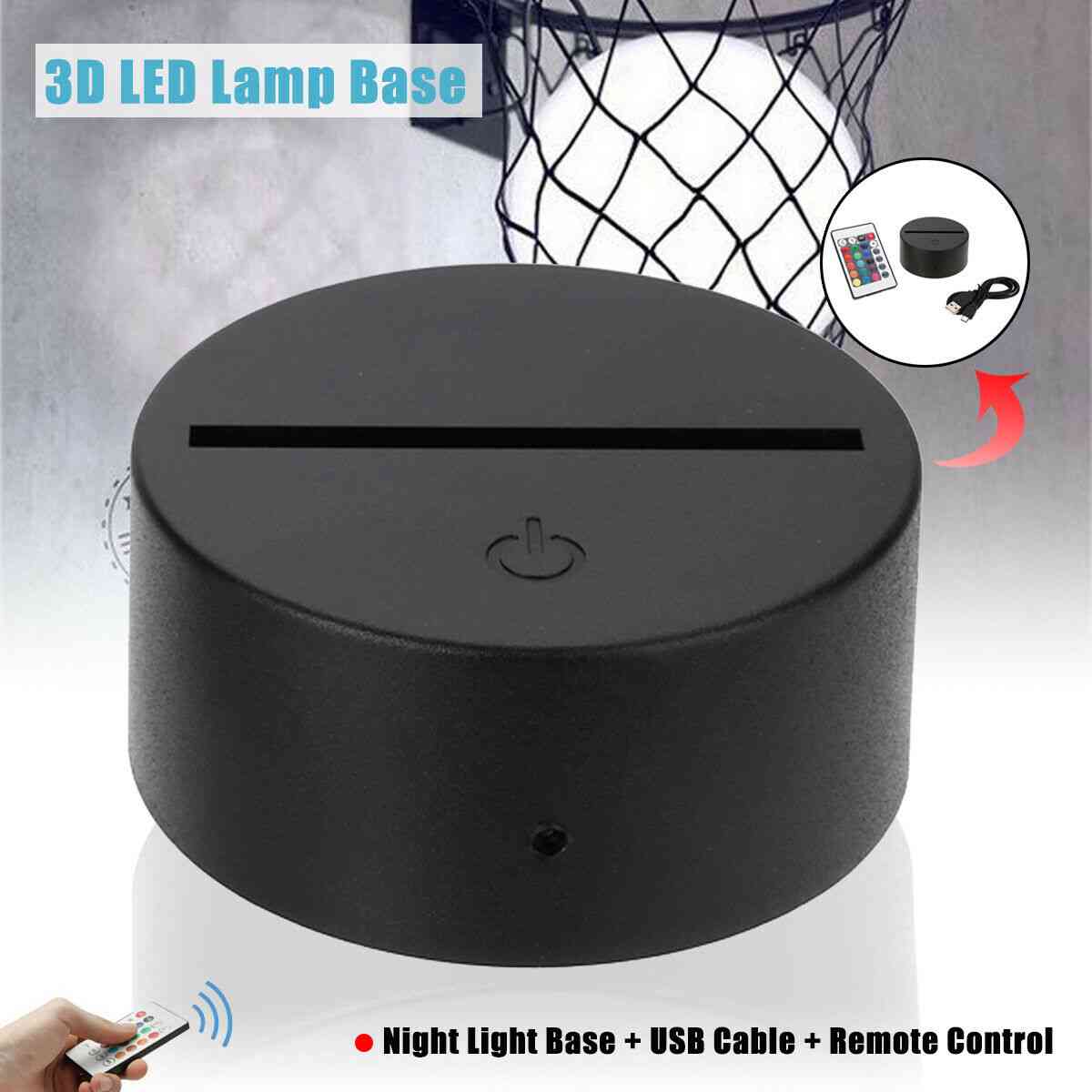 3D led лампа за нощна лампа, стойка черна с адаптер за захранване, usb кабел + дистанционно управление за подарък за коледен рожден ден (основа за лампа)