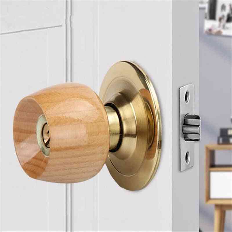 1 set trä och metall inre dörrlås - runda dörrhandtag med kula med nyckel för sovrums vardagsrum / badrumsmaskinvara - med nyckel / 60mm