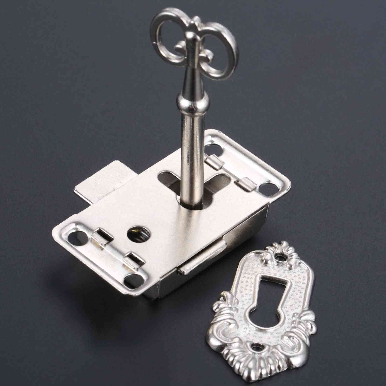 Antikk jern dørlås - skuffeskap smykker, archaize schloss garderobe, skap dør låsesmed verktøy sett lås med nøkkel - sølv / 53mm