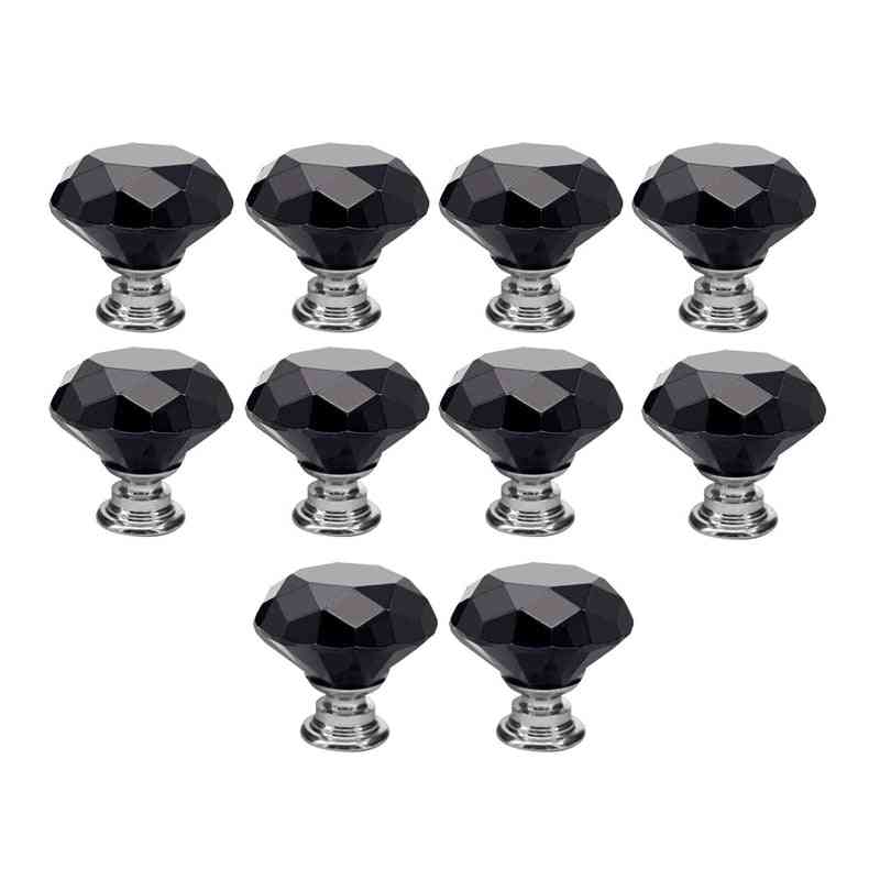 10st 30mm kristallglas skåp knoppar - diamant form låda köksskåp, byrå skåp garderob drar handtag (svart) -
