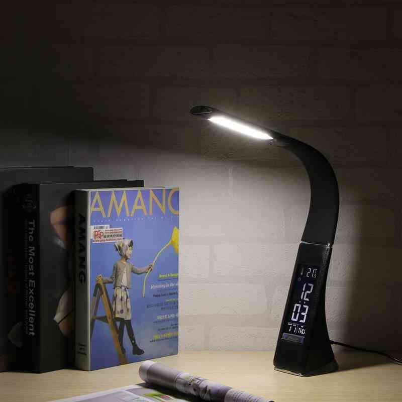 Dotykowa lampa stołowa LED 5W, kalendarz z budzikiem, wyświetlacz temperatury czasu - czarny