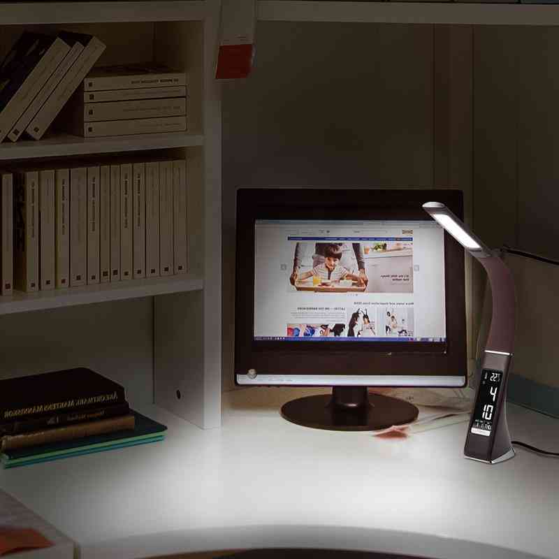 5w LED Touch Tischlampe, Wecker Kalender, Zeit Temperaturanzeige - schwarz