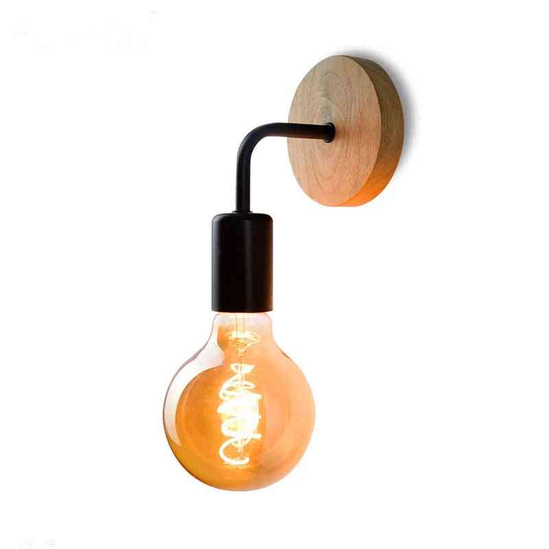 Træ væglampe industriel dekoration, lampe retro sengelampe til vægbelysning - hvid / e27