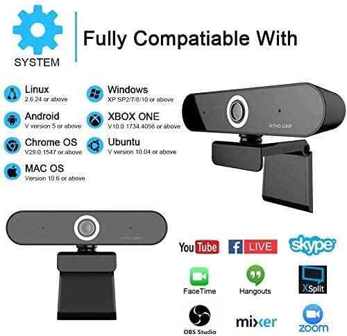 Webcam With Full And Fluid Hd 1080p Video, 2 Digital Microphone And 90 Degree Viewing Angle