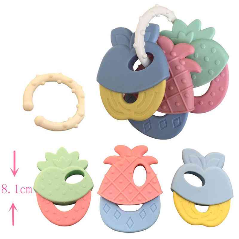 Baby Fruit Style Soft Rubber Rattle Teether Toy- Newborn Chews Food Grade Silicone, Infant Training Bed Chew Kid