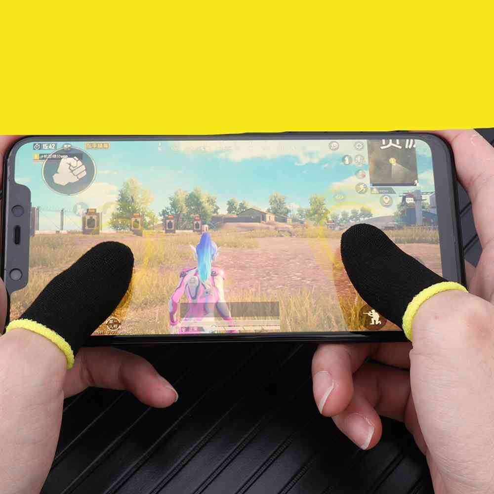 2 stks touchscreen mobiele game vinger mouw controller ademend anti-zweet gevoelige shoot vingers -