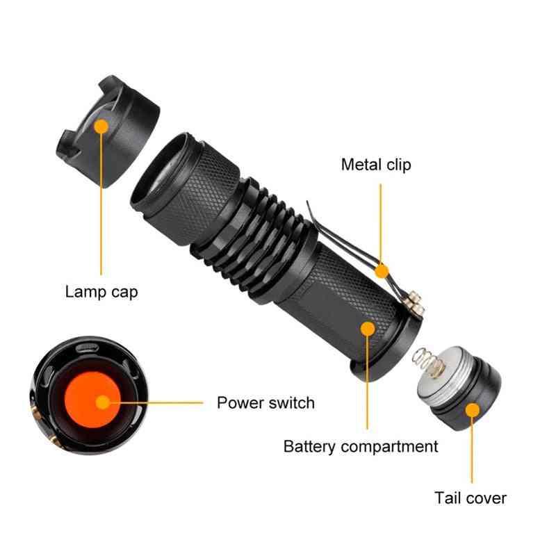 LED Taschenlampe Taschenlampe -q5 LED 14500 aa Lampe, 3-Modi tragbarer Zoom für Camping im Freien - schwarz