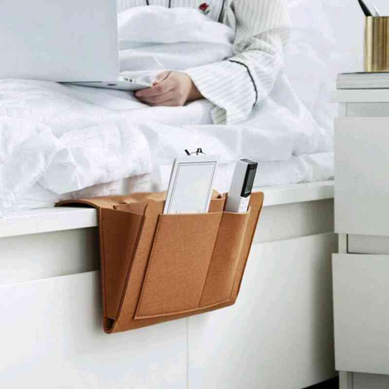 Organizador de almacenamiento Bolsas colgantes de fieltro junto a la cama Teléfono móvil Control remoto Misceláneas Libro con 2 bolsillos interiores para la cama