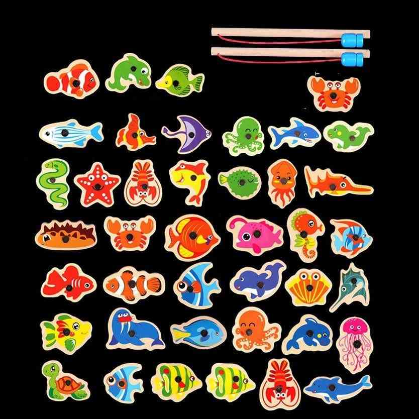 Wooden Fishing Toy, Magnetic, Baby Digital Alphabet Educational
