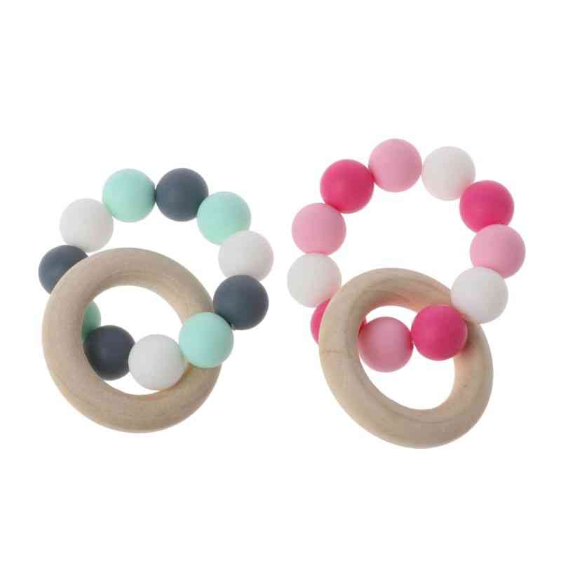 Baby Nursing Bracelets - Wooden Teether Silicone Chew Beads Teething Rattles