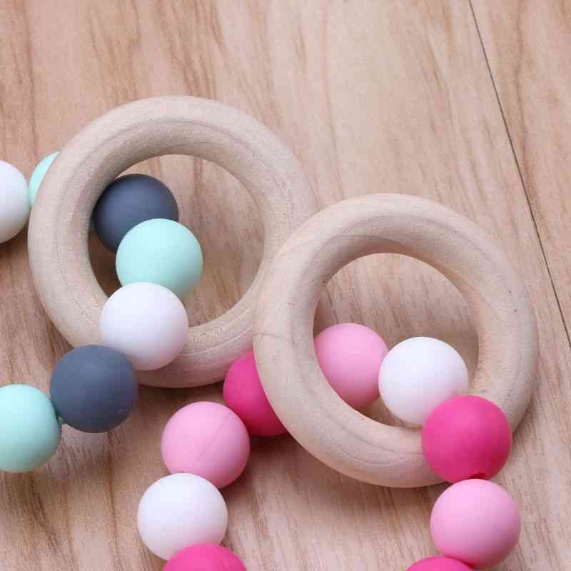 Baby Nursing Bracelets - Wooden Teether Silicone Chew Beads Teething Rattles