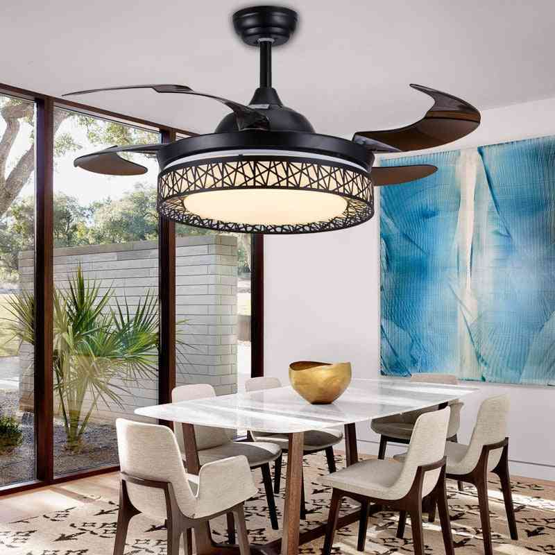 Retro osynlig takfläktlampa för säng, vardagsrum och matsal med modern enkel minimalistisk fågelbo ledd