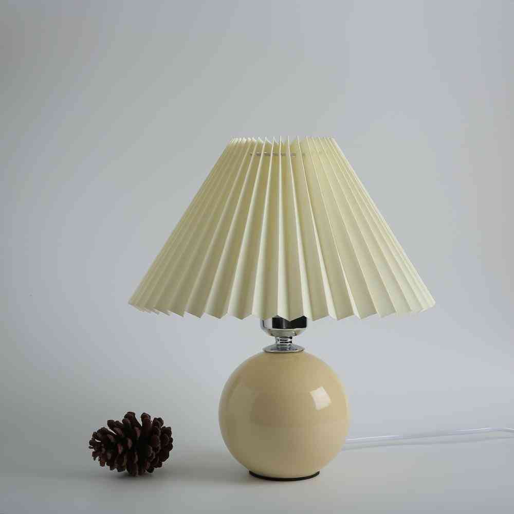 Vintage Nordic Table Lamp -cream Color Pleated Fold Desk Bulb