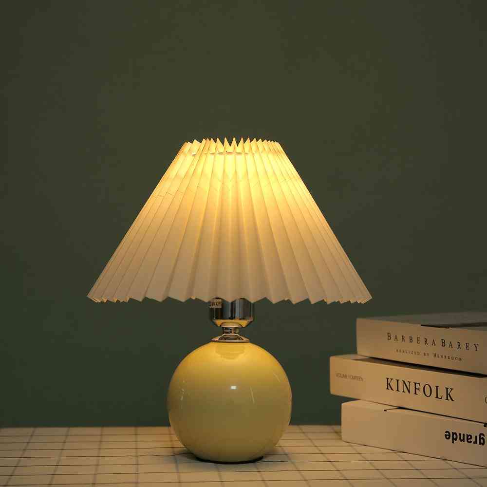 Vintage Nordic Table Lamp -cream Color Pleated Fold Desk Bulb
