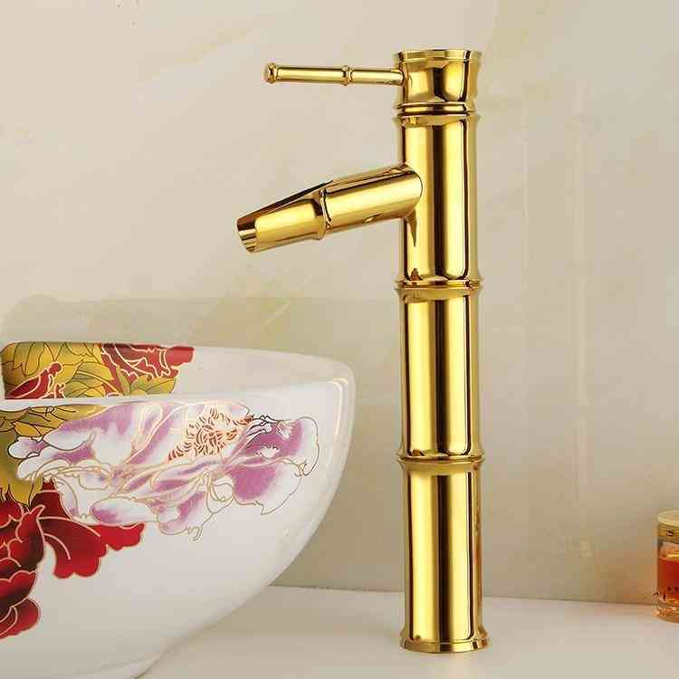Rubinetto europeo antico in bambù placcato oro sul palco rubinetteria calda e fredda lavabo singolo