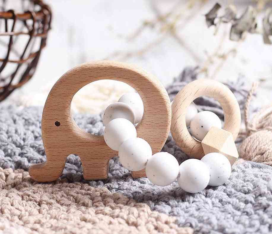 Natural Beech Wood With Silicone Beads, Hand Weave Teether/bracelet