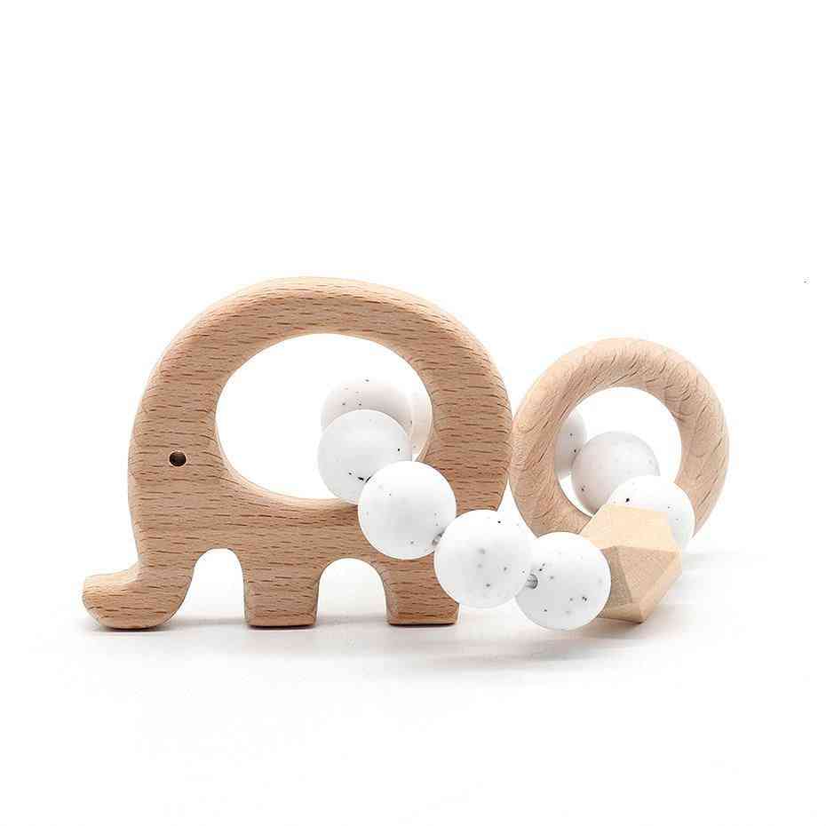 Natural Beech Wood With Silicone Beads, Hand Weave Teether/bracelet