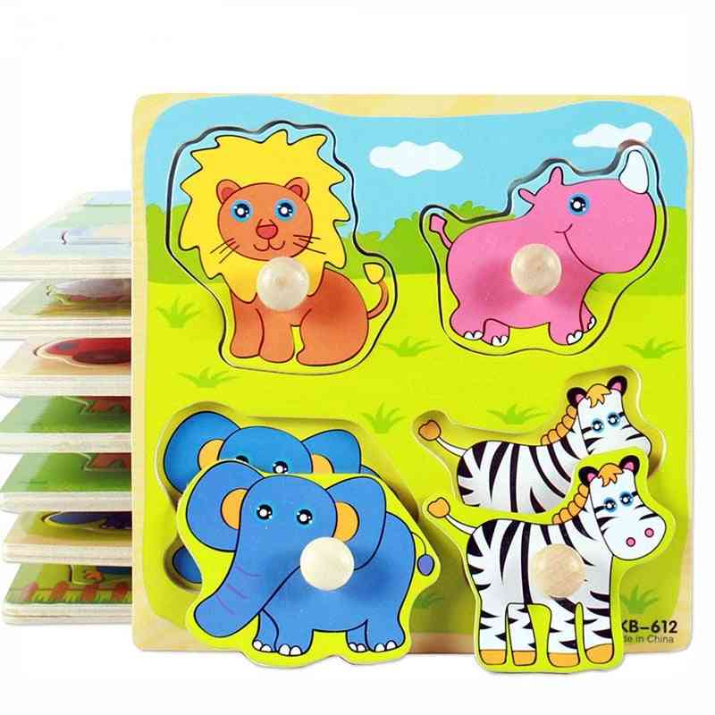 Mâna apucă bord puzzle din lemn pentru - desene animate animale fructe lemn puzzle copii bebeluș educație timpurie jucărie de învățare