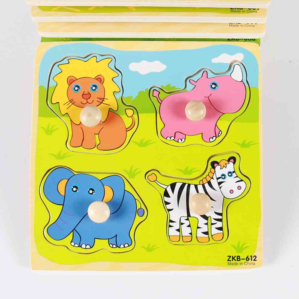 Hand Grab Board Puzzle Wooden For - Cartoon Animal Fruit Wood Jigsaw Kids Baby Early Educational Learning Toy