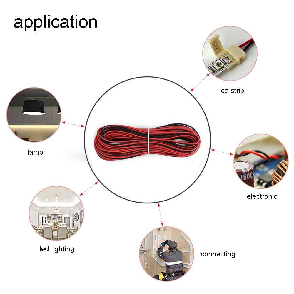 Ledstrip 2-pins verlengsnoer elektrische kabel - rood zwart gekleurde elektrische draad - 5m