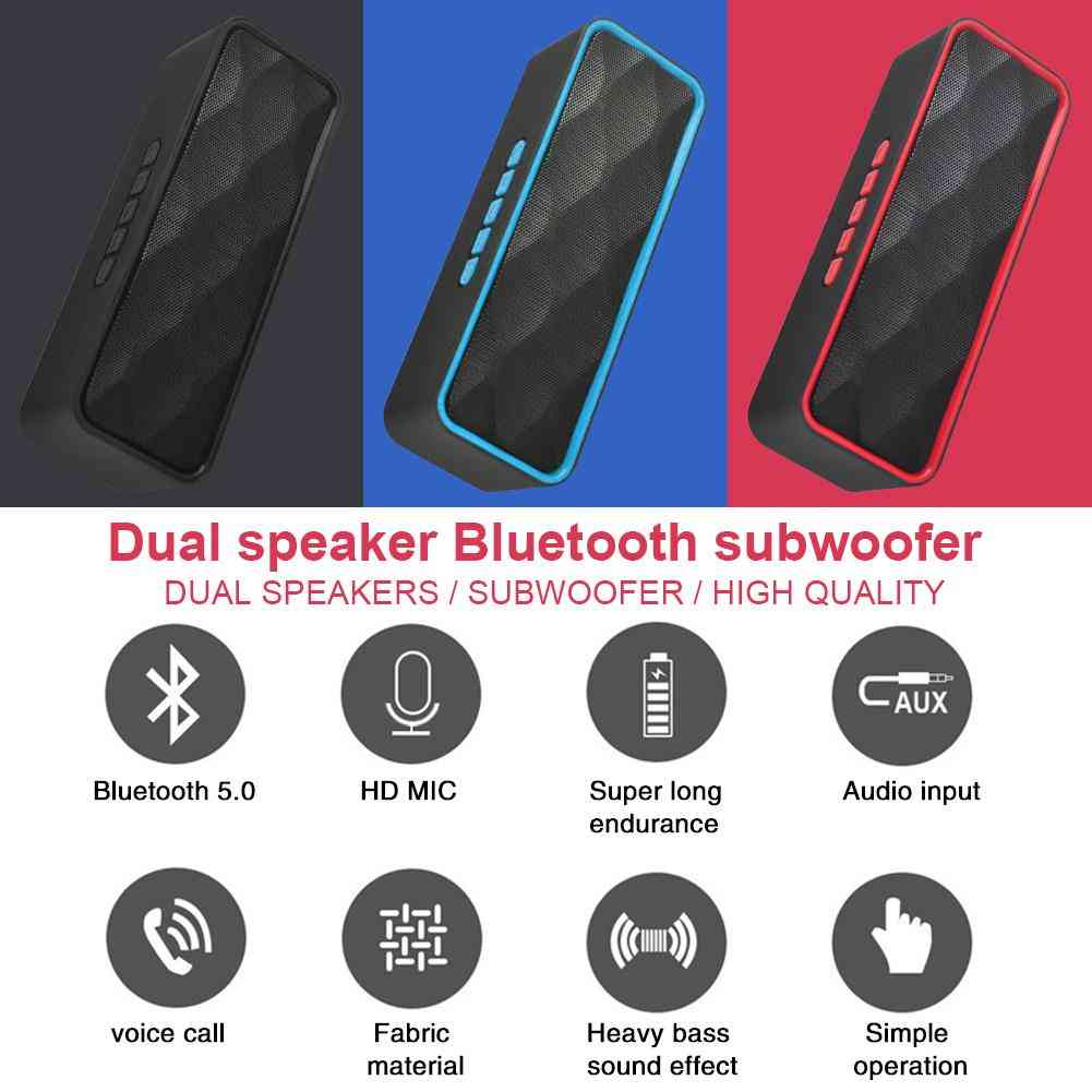 Alto-falante bluetooth 5.0 portátil, subwoofer usb multimídia, alto-falante estéreo sem fio para carro, suporte a efeitos sonoros 3D para telefone celular - preto