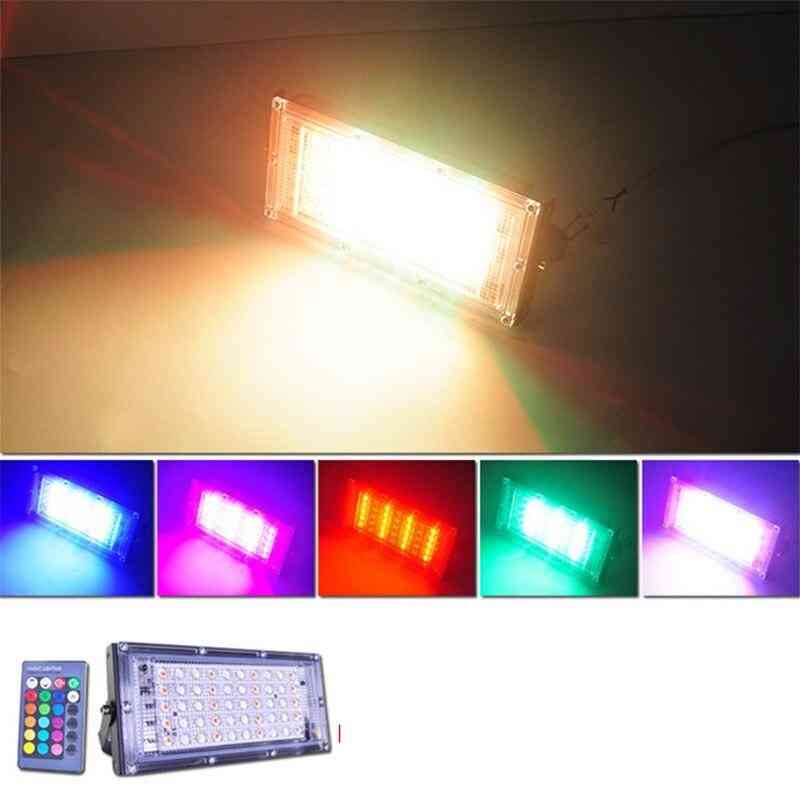 Foco led 50w reflector iluminación 220v 240v rgb luz remota lámpara colorida - cáscara blanca cálida / negra