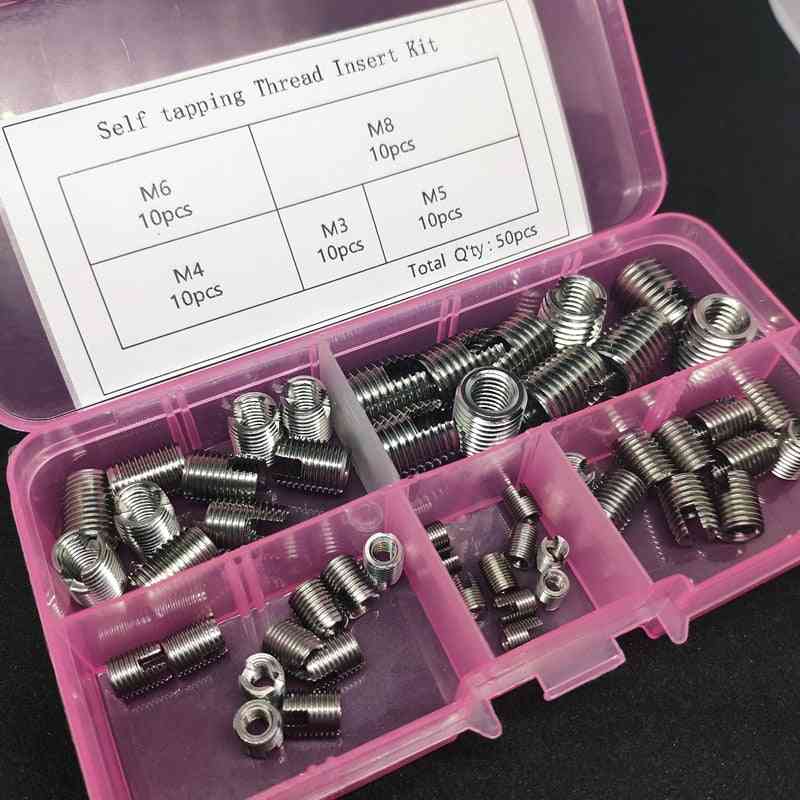 50pcs/set Stainless Steel Self Tapping Thread Slotted Inserts Repair Tools Set