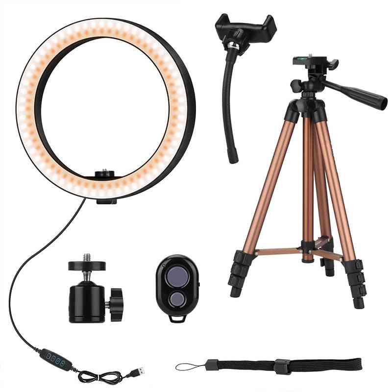10 Inch Selfie Ring Light With 50 Inch Tripod Stand & Phone Holder For Makeup Live Stream, Led Camera Ring Light