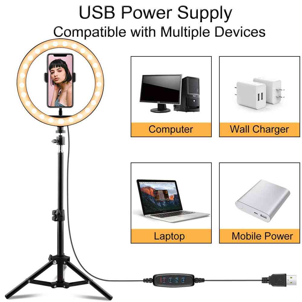 Usb Led Selfie Ring Light, Photography Flash Lamp With Tripod Stand