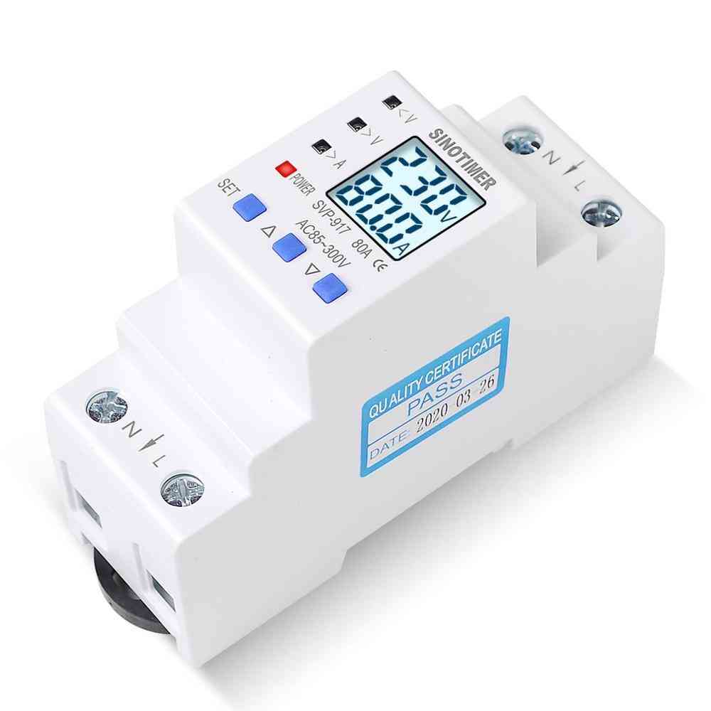 63a 80a Din Rail Adjustable Over Under Voltage Protective Device - Current Limit Protection Voltmeter Ammeter