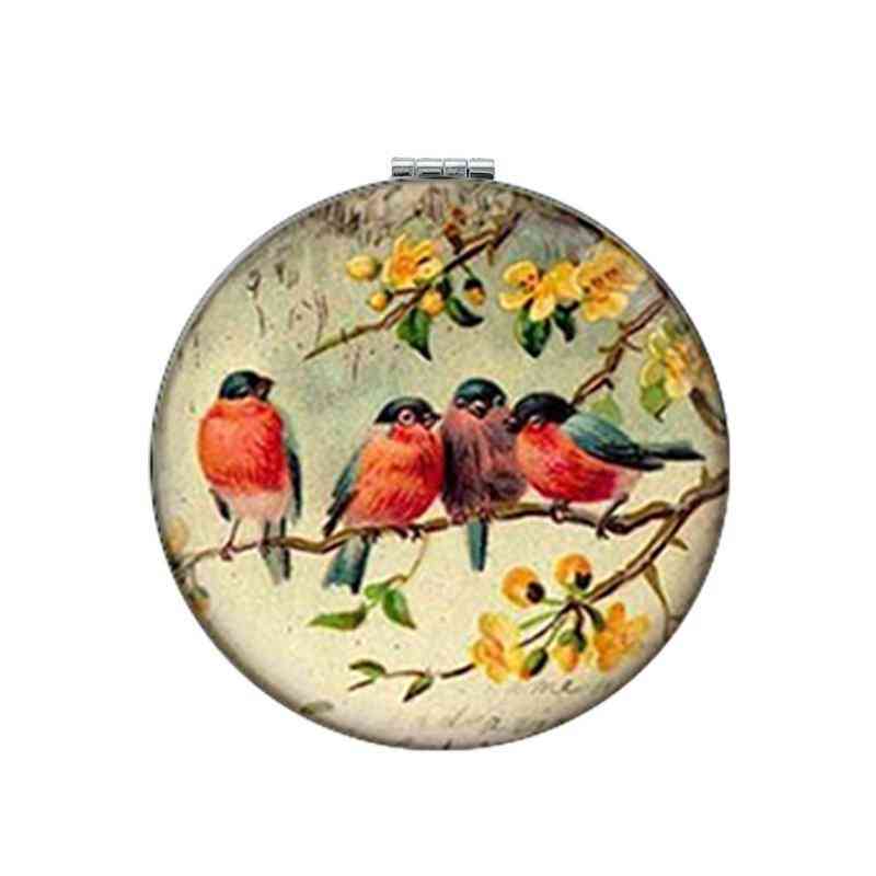 Art Picture Birds On Branch Round Make-up Mirror