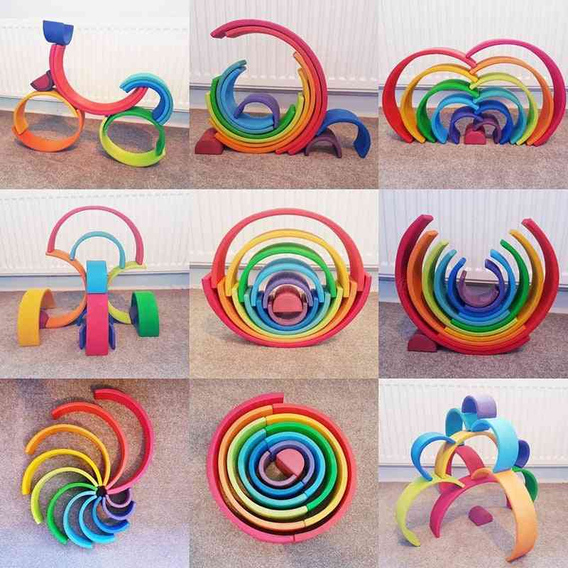 High-quality Large Rainbow Stacker Wooden -creative  Building Blocks