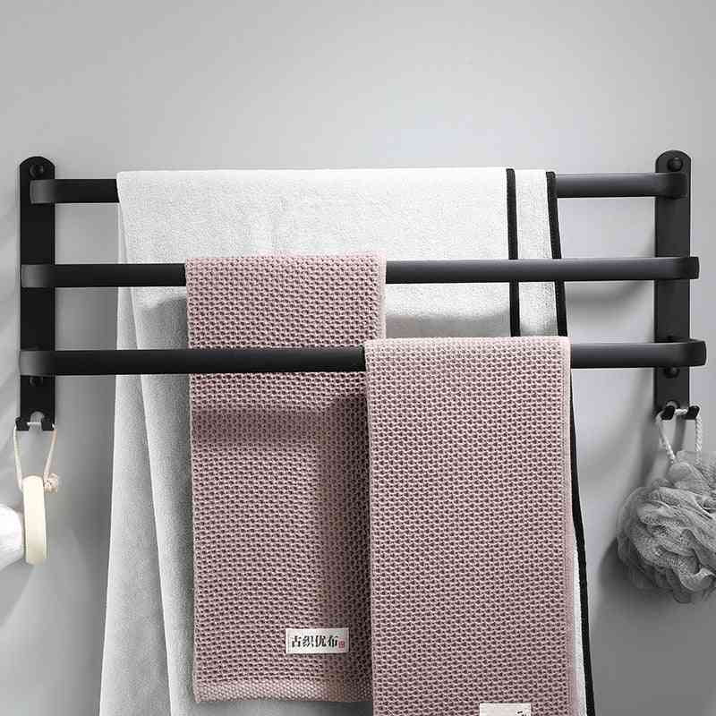 Toallero colgador de toallas - toallero montado en la pared espacio de baño, barra de toalla negra de aluminio - 30cm