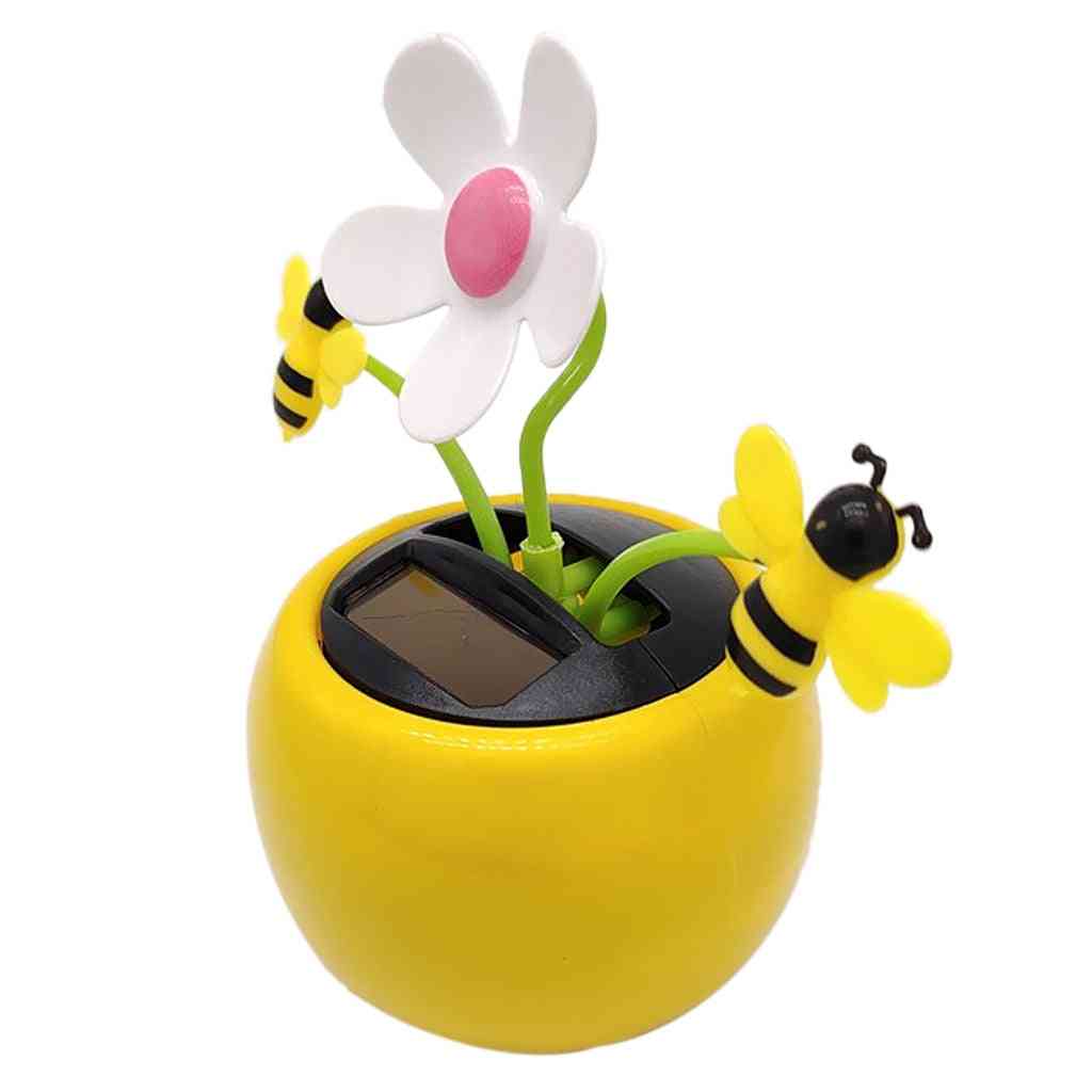 Soldrevet blomst insekt dansende dukke legetøj hjem indretning & bil ornament gul blomsterpotte blomst og honningbi -