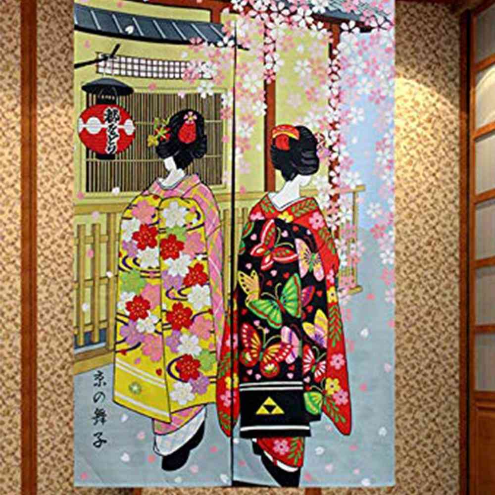 Lange deuropening gordijn - kyoto geisha meisjes & kersenbloesem raambekleding tapijt