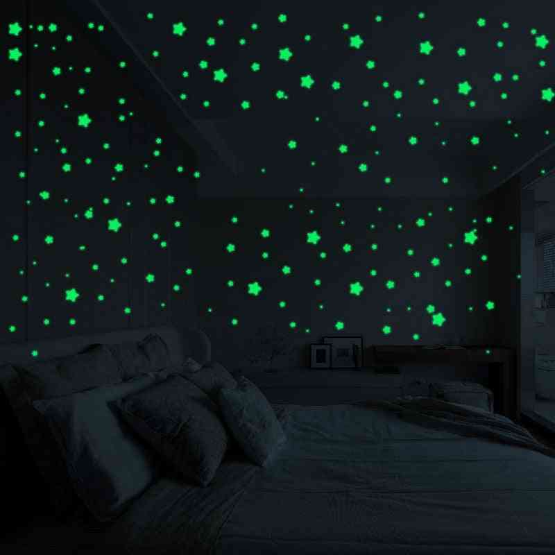 Lysende stjerne prikk klistremerker for barn soverommet, glød i mørke barnerom dekorasjoner - blå