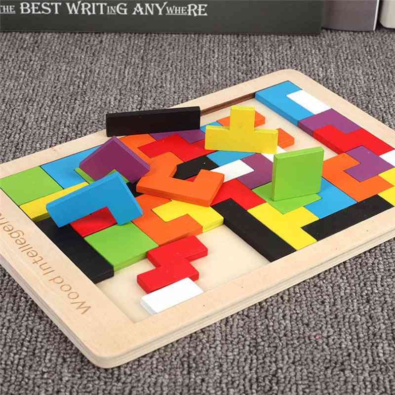 Intellektuelt og pædagogisk-farverigt 3d puslespil - trælegetøj til børnehavebørn
