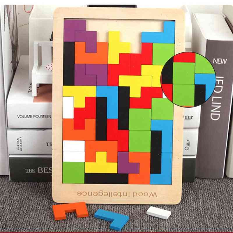 Intellektuelt og pædagogisk-farverigt 3d puslespil - trælegetøj til børnehavebørn