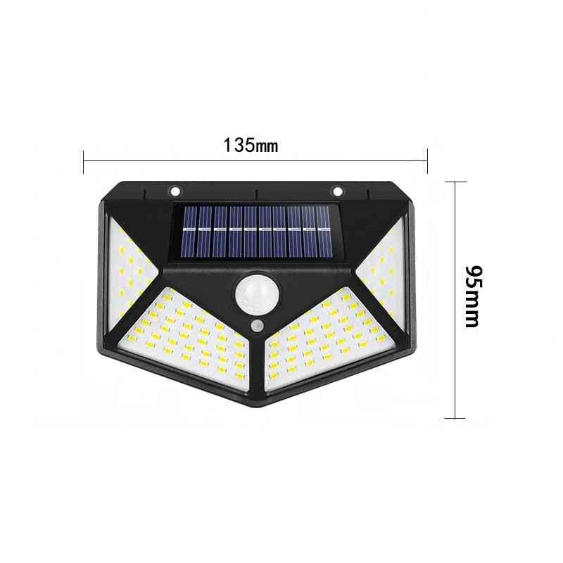 Lampe solaire à 100 LED, étanche, capteur de mouvement pir avec tuyau d'expansion et vis (1 pièces 3 modes) -