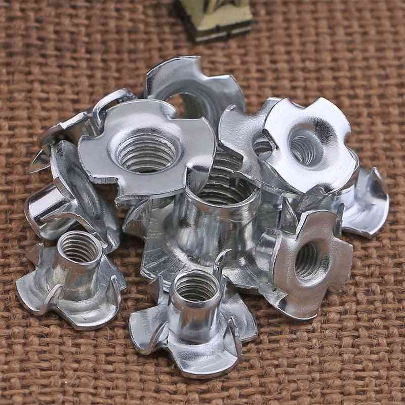 80pcs Zinc Plated Four Claws Blind Pronged T Nut For Furniture Hardware